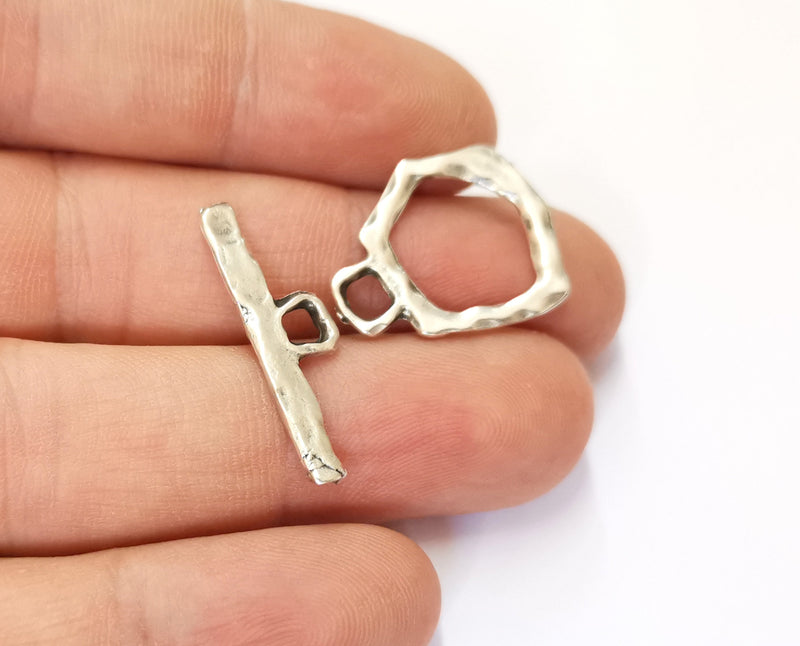 Silver Toggle Clasps 4 sets Antique Silver Plated Toggle Clasp Findings 23x18mm+28x8mm  G19649