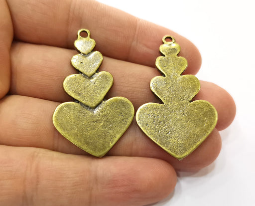 2 Antique Bronze Hearts Charms Antique Bronze Plated Charms (45x27mm)  G19246