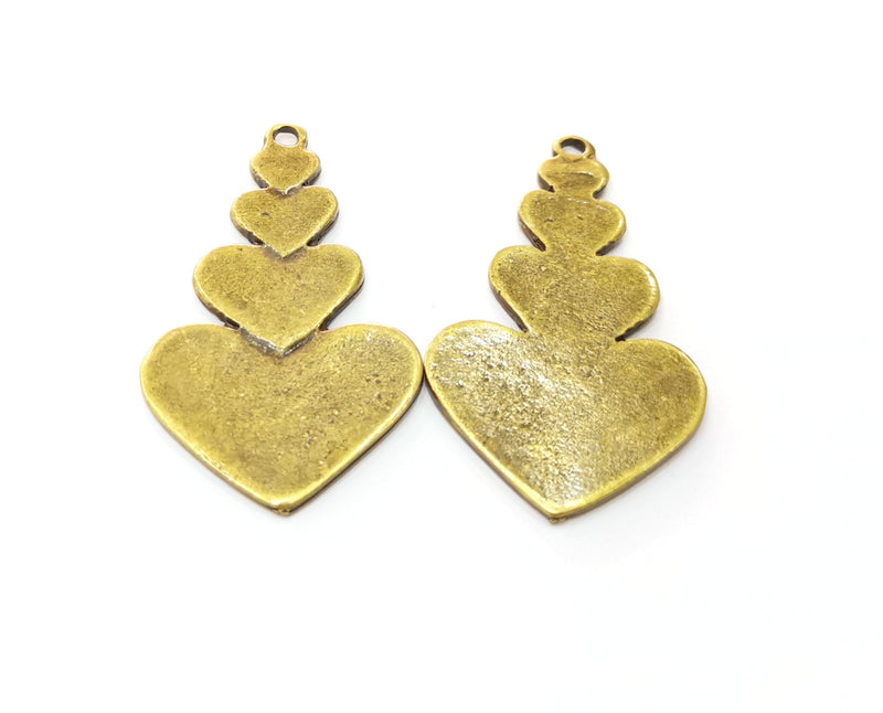 2 Antique Bronze Hearts Charms Antique Bronze Plated Charms (45x27mm)  G19246