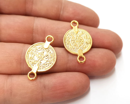 4 Coin Charms Connector Gold Plated Charms (28x17mm)  G19651