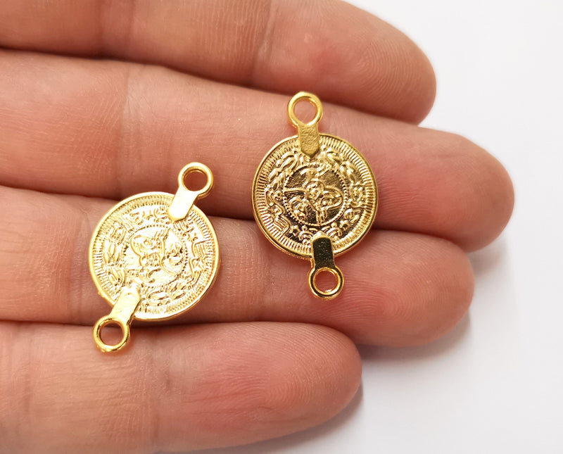 4 Coin Charms Connector Gold Plated Charms (28x17mm)  G19651