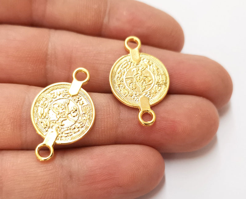 4 Coin Charms Connector Gold Plated Charms (28x17mm)  G19651