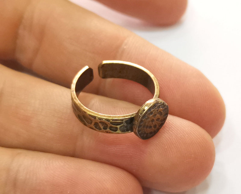 Ring Blank Setting Hammered Ring Base Bezel Ring Backs Glass Cabochon Mounting Adjustable Antique Bronze Plated Ring (10mm ) G19254