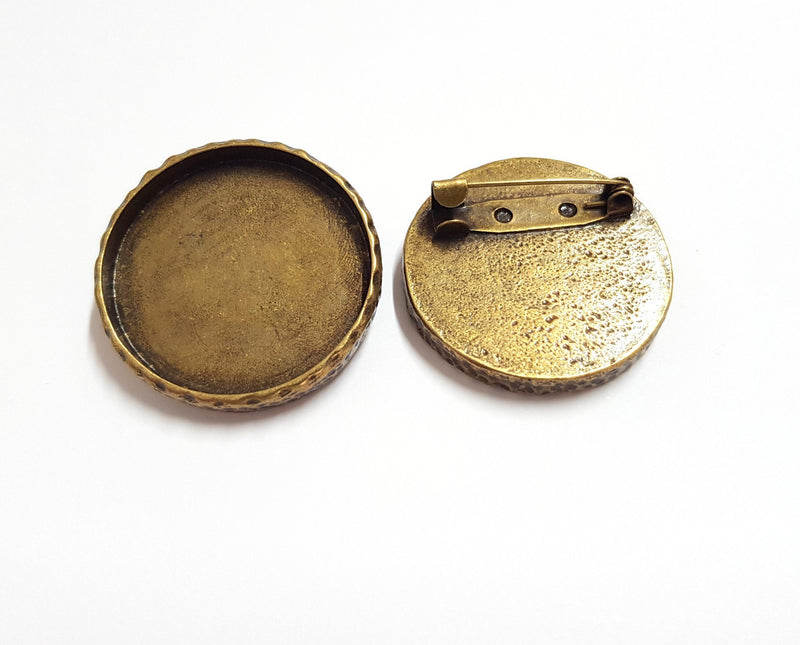Hammered Brooch Holders Pin Brooch Blanks Brooch Bezel Antique Bronze Plated Brooch Pin Findings  (30mm Bezel size)  G19652