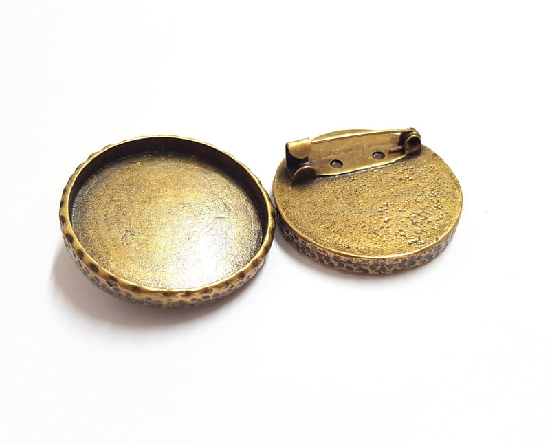 Hammered Brooch Holders Pin Brooch Blanks Brooch Bezel Antique Bronze Plated Brooch Pin Findings  (30mm Bezel size)  G19652