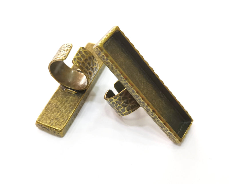 Ring Blank Setting Hammered Ring Base Bezel inlay Ring Backs Glass Cabochon Mounting Adjustable Antique Bronze Plated Ring (50x10mm ) G19268