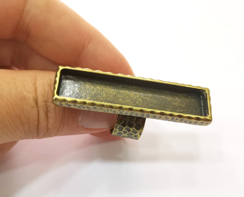 Ring Blank Setting Hammered Ring Base Bezel inlay Ring Backs Glass Cabochon Mounting Adjustable Antique Bronze Plated Ring (50x10mm ) G19268