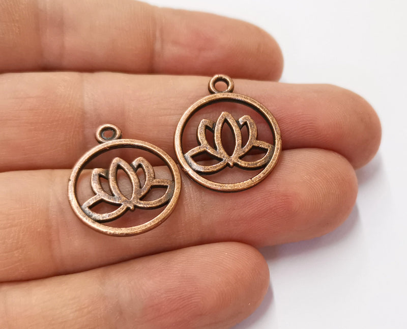 6 Lotus Charms Antique Copper Plated Charms (24x20mm)  G19670