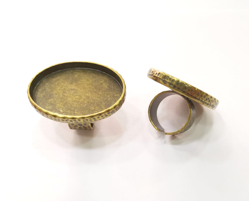 Ring Blank Setting Hammered Ring Base Bezel inlay Ring Backs Glass Cabochon Mounting Adjustable Antique Bronze Plated Ring (40x30mm ) G19270