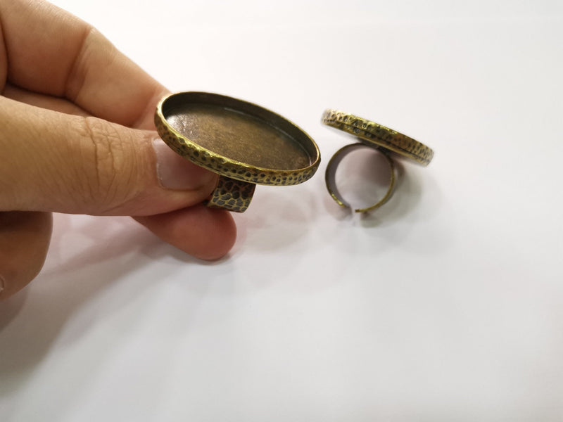 Ring Blank Setting Hammered Ring Base Bezel inlay Ring Backs Glass Cabochon Mounting Adjustable Antique Bronze Plated Ring (40x30mm ) G19270