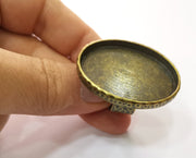 Ring Blank Setting Hammered Ring Base Bezel inlay Ring Backs Glass Cabochon Mounting Adjustable Antique Bronze Plated Ring (40x30mm ) G19270