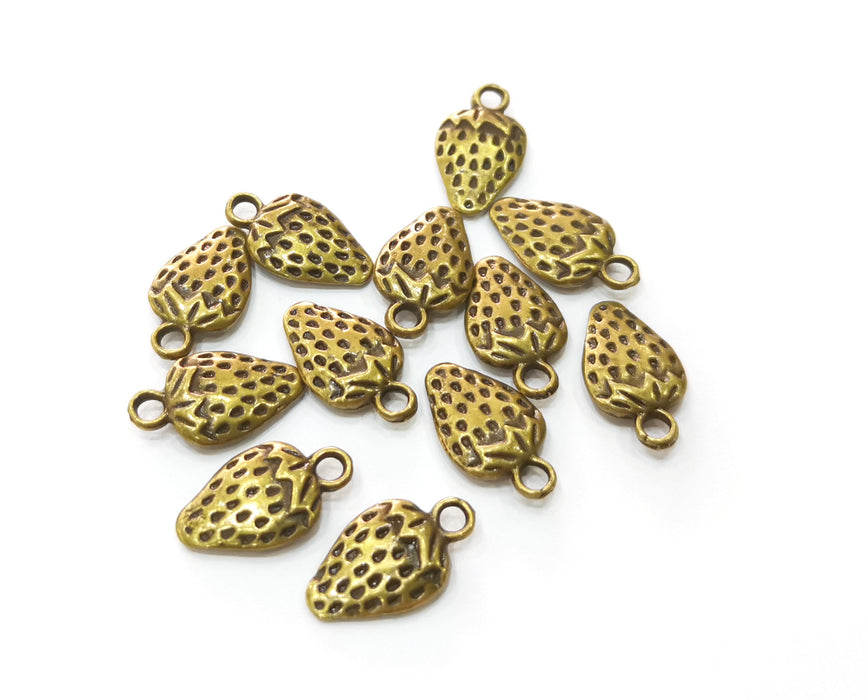 10 Strawberry Charms Antique Bronze Plated Charms (16x9mm) G19280