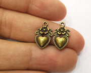10 Heart Flower Charms Antique Bronze Plated Charms (18x11mm) G19283