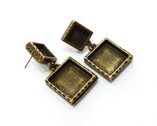 Earring Blank Backs Hammered Antique Bronze Resin Base inlay Blank Cabochon Mountings Antique Bronze (16+10mm Square blanks) 1 pair G19288