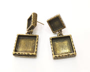 Earring Blank Backs Hammered Antique Bronze Resin Base inlay Blank Cabochon Mountings Antique Bronze (16+10mm Square blanks) 1 pair G19288