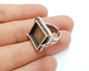 Silver Ring Blank Square Ring Blank, Bezel Settings,Cabochon Base,Mountings (15x15 mm Blank) Silver Plated Brass G19685