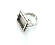 Silver Ring Blank Square Ring Blank, Bezel Settings,Cabochon Base,Mountings (15x15 mm Blank) Silver Plated Brass G19685