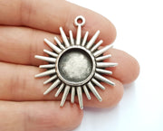 Sun Charms Blank Bezel Resin Bezel Mosaic Mountings Antique Silver Plated Charms (45x41mm)( 16 mm Bezel Inner Size)  G19692