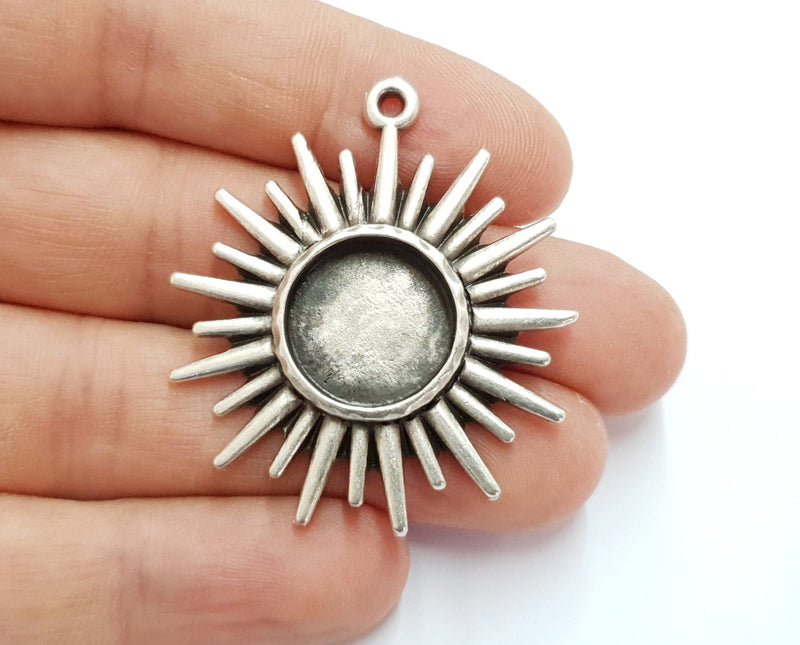 Sun Charms Blank Bezel Resin Bezel Mosaic Mountings Antique Silver Plated Charms (45x41mm)( 16 mm Bezel Inner Size)  G19692