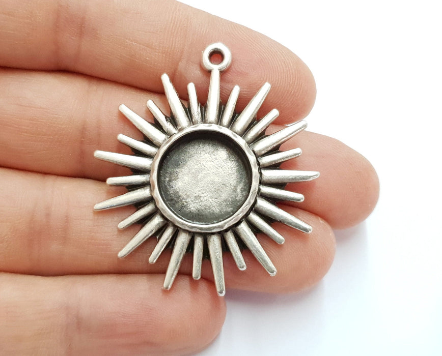 Sun Charms Blank Bezel Resin Bezel Mosaic Mountings Antique Silver Plated Charms (45x41mm)( 16 mm Bezel Inner Size)  G19692