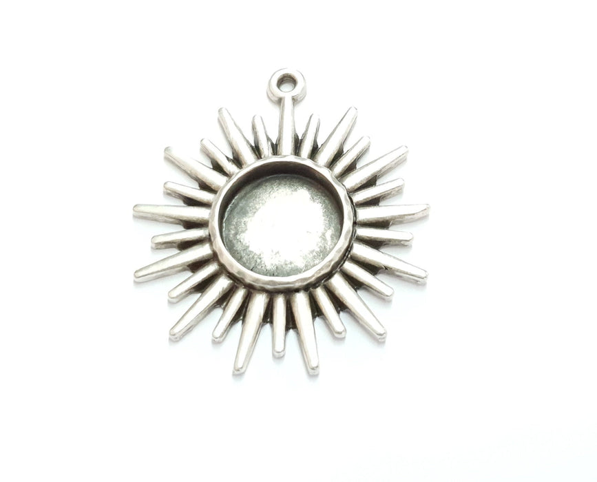 Sun Charms Blank Bezel Resin Bezel Mosaic Mountings Antique Silver Plated Charms (45x41mm)( 16 mm Bezel Inner Size)  G19692