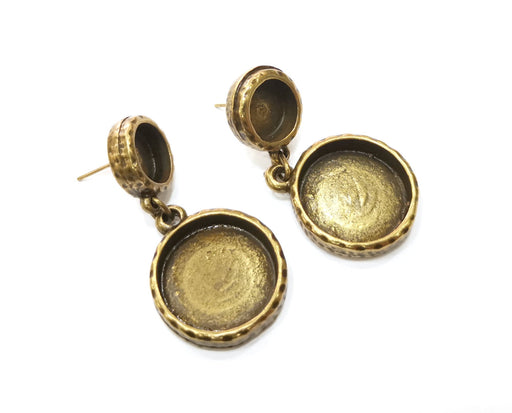 Earring Blank Backs Hammered Antique Bronze Resin Base inlay Blank Cabochon Mountings Antique Bronze (18+10mm Round blanks) 1 pair G19298