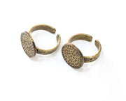 Antique Bronze Ring Blank Setting Hammered Cabochon Base Ring Backs Mounting Adjustable Ring Base Bezel (16mm) Antique Bronze Plated G19301