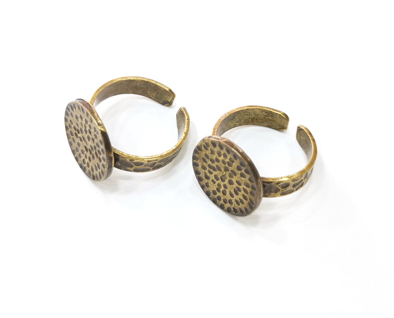 Antique Bronze Ring Blank Setting Hammered Cabochon Base Ring Backs Mounting Adjustable Ring Base Bezel (16mm) Antique Bronze Plated G19301