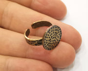 Antique Bronze Ring Blank Setting Hammered Cabochon Base Ring Backs Mounting Adjustable Ring Base Bezel (16mm) Antique Bronze Plated G19301