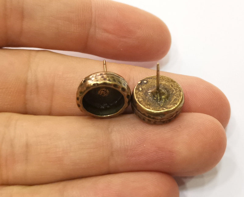 Earring Blank Backs Hammered Antique Bronze Resin Base inlay Blank Cabochon Mountings Antique Bronze (10mm Round blanks) 1 pair G19302