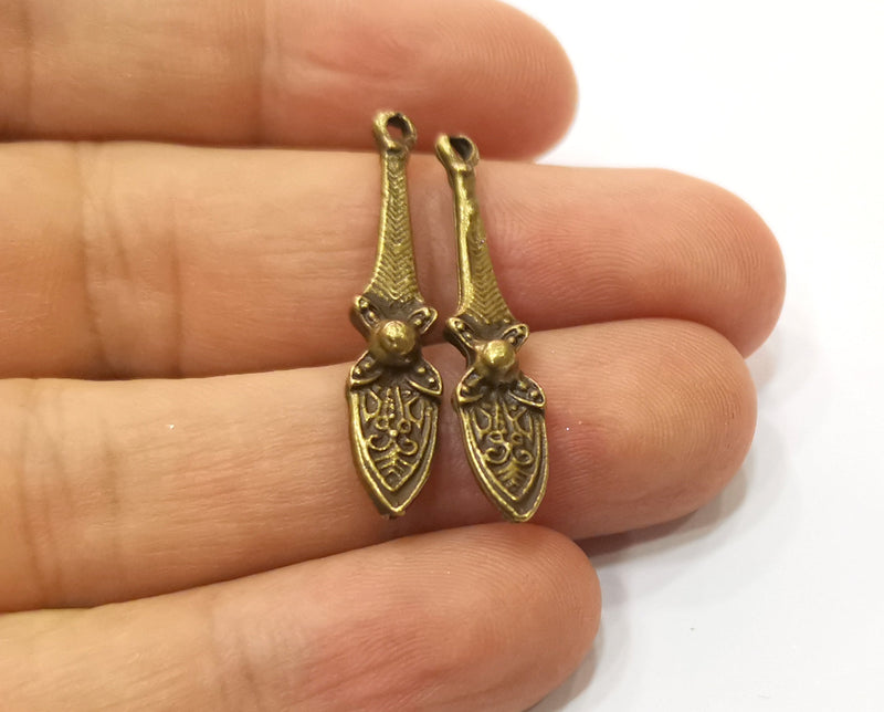 4 Antique Bronze Charms Antique Bronze Plated Charms Double sided (Both Side Same) (36x7mm)  G19305