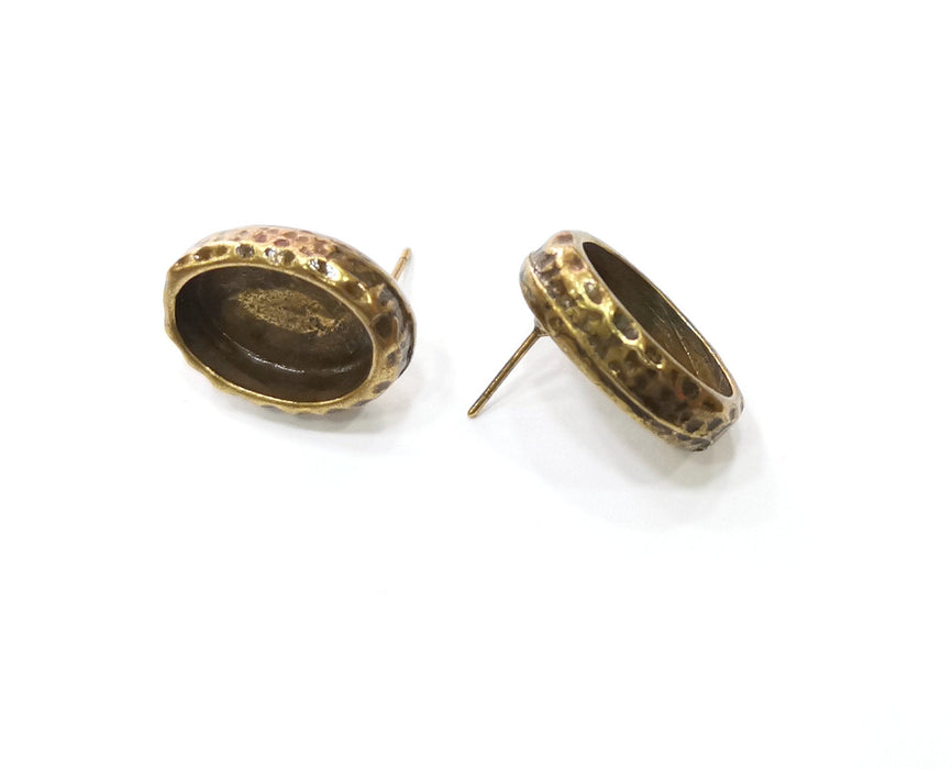 Earring Blank Backs Hammered Antique Bronze Resin Base inlay Blank Cabochon Mountings Antique Bronze (14+10mm Oval blanks) 1 pair G19312