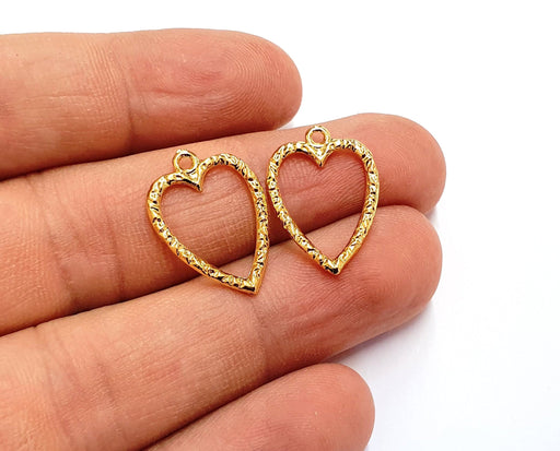 10 Heart Charms Shiny Gold Plated Charms (21x15mm) G19715