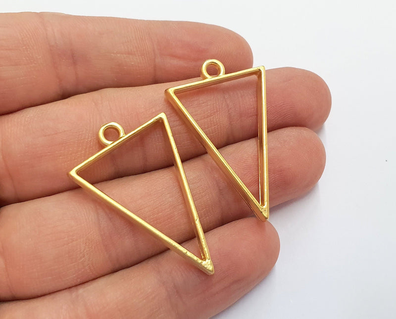 2 Triangle Bezel Charms Gold Plated Charms (38x24mm) G19720