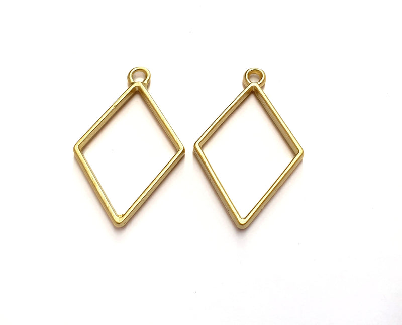 2 Diamond Bezel Charms Gold Plated Charms (38x24mm) G19721