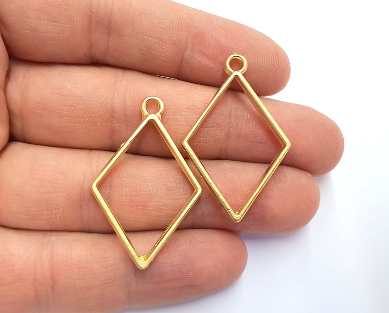 2 Diamond Bezel Charms Gold Plated Charms (38x24mm) G19721