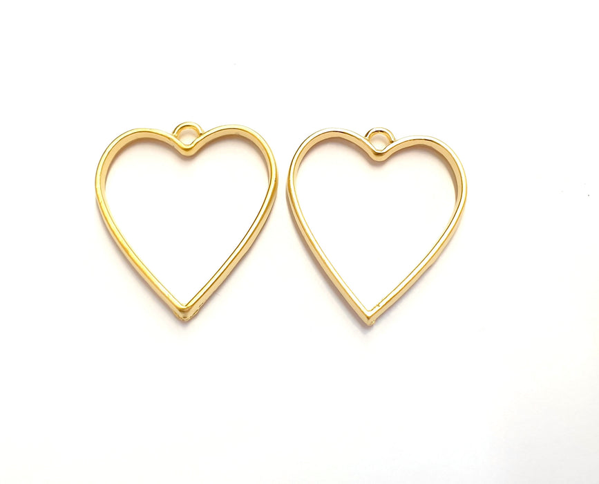 2 Heart Bezel Charms Gold Plated Charms (33x29mm) G19723