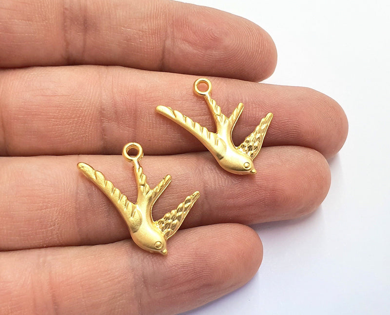 4 Bird Charms Gold Plated Charms  (16x25mm)  G19725