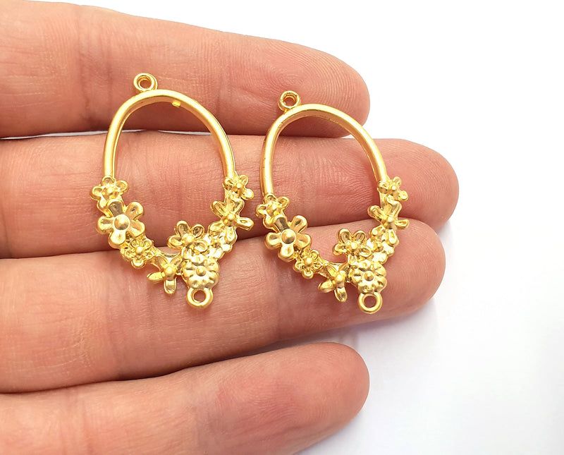 2 Flowers Charms Connector Gold Plated Charms  (40x24mm)  G19727