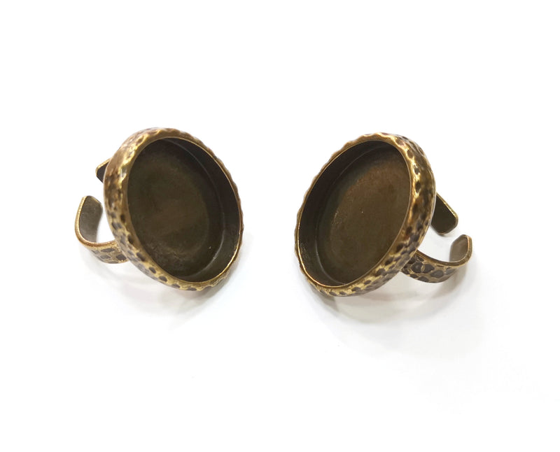 Ring Blank Setting Hammered Ring Base Bezel inlay Ring Backs Glass Cabochon Mounting Adjustable Antique Bronze Plated Ring (25x18mm ) G19316