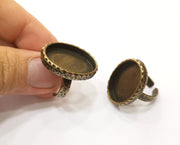 Ring Blank Setting Hammered Ring Base Bezel inlay Ring Backs Glass Cabochon Mounting Adjustable Antique Bronze Plated Ring (25x18mm ) G19316