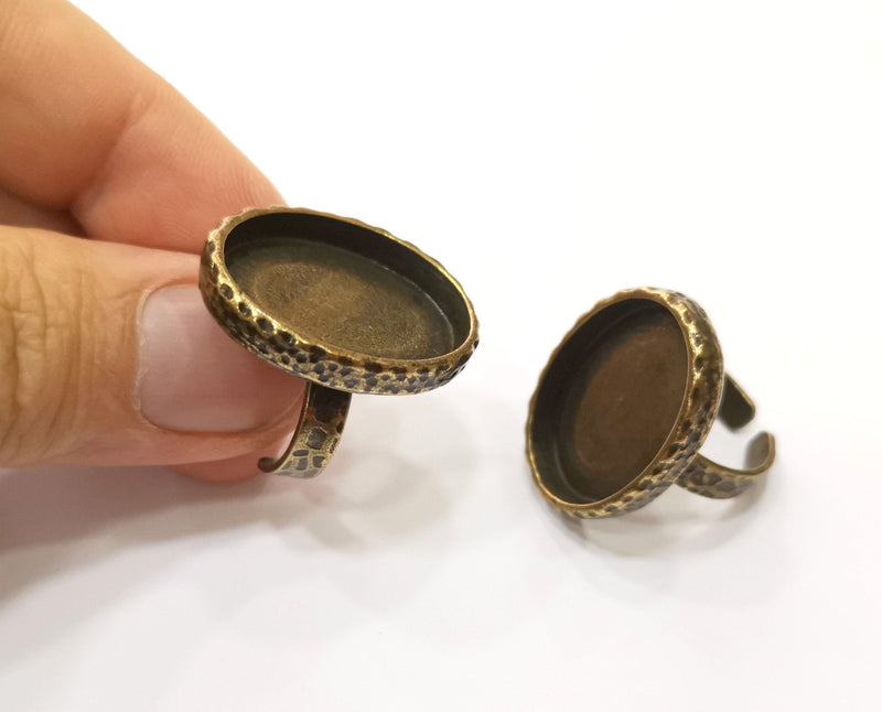 Ring Blank Setting Hammered Ring Base Bezel inlay Ring Backs Glass Cabochon Mounting Adjustable Antique Bronze Plated Ring (25x18mm ) G19316