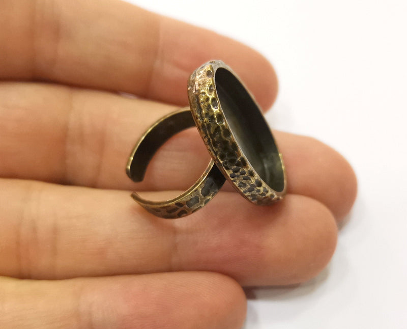 Ring Blank Setting Hammered Ring Base Bezel inlay Ring Backs Glass Cabochon Mounting Adjustable Antique Bronze Plated Ring (25x18mm ) G19316
