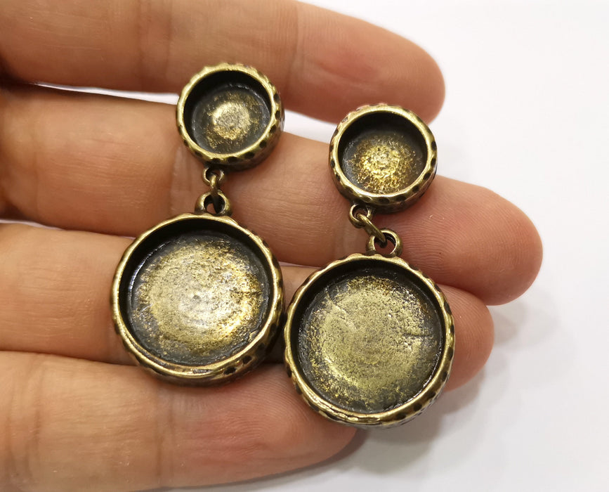 Earring Blank Backs Hammered Antique Bronze Resin Base inlay Blank Cabochon Mountings Antique Bronze (20+12mm Round blanks) 1 pair G19318