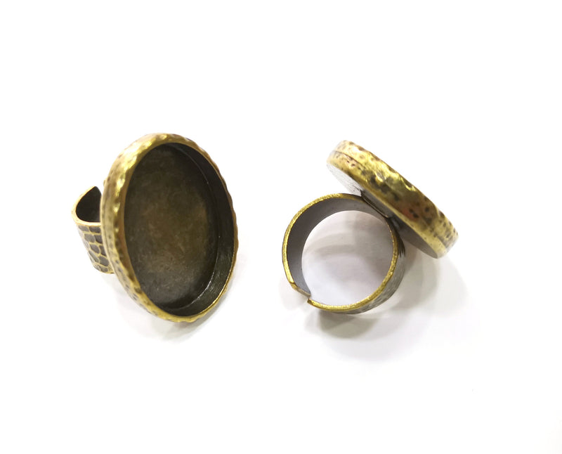 Ring Blank Setting Hammered Ring Base Bezel inlay Ring Backs Glass Cabochon Mounting Adjustable Antique Bronze Plated Ring (30x22mm ) G19324