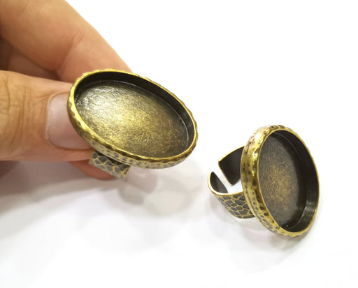 Ring Blank Setting Hammered Ring Base Bezel inlay Ring Backs Glass Cabochon Mounting Adjustable Antique Bronze Plated Ring (30x22mm ) G19324