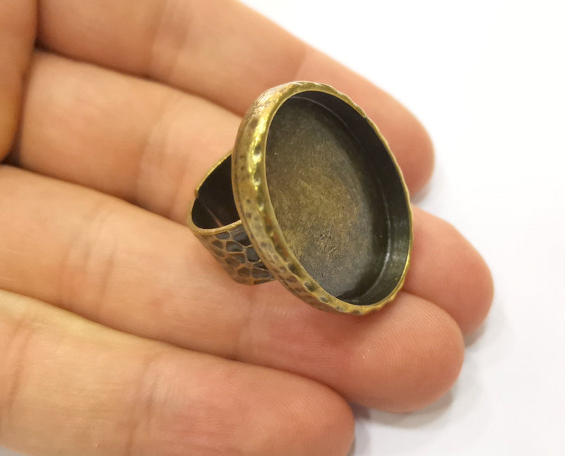 Ring Blank Setting Hammered Ring Base Bezel inlay Ring Backs Glass Cabochon Mounting Adjustable Antique Bronze Plated Ring (30x22mm ) G19324