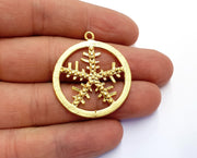 2 Snow Flake Charms Gold Plated Charms (36x32mm)  G19730