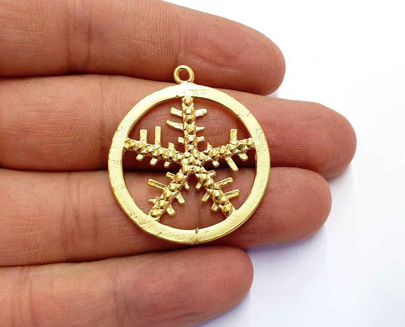 2 Snow Flake Charms Gold Plated Charms (36x32mm)  G19730