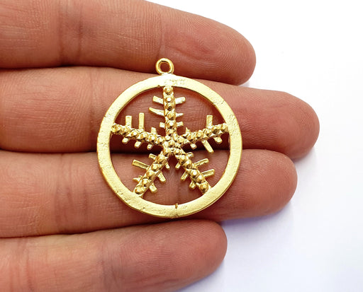 2 Snow Flake Charms Gold Plated Charms (36x32mm)  G19730